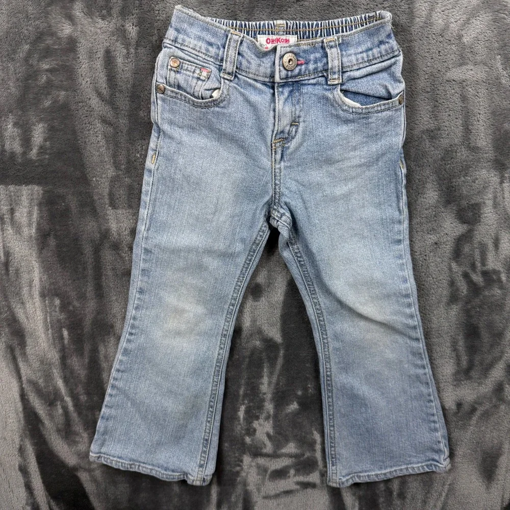 OshKosh B'gosh Denim Jeans Toddler 4T Blue Butterfly Embroidered Bootcut 8604